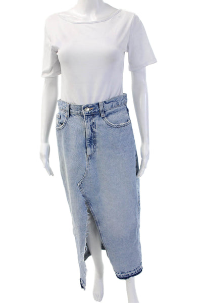 Zara Women Straight Pencil Maxi Skirt Light Blue Cotton Solid Size S