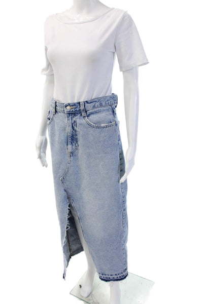 Zara Women Straight Pencil Maxi Skirt Light Blue Cotton Solid Size S