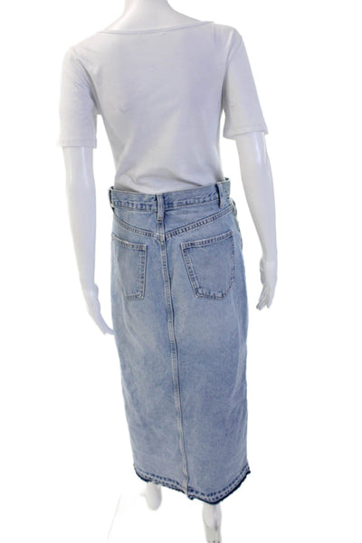 Zara Women Straight Pencil Maxi Skirt Light Blue Cotton Solid Size S