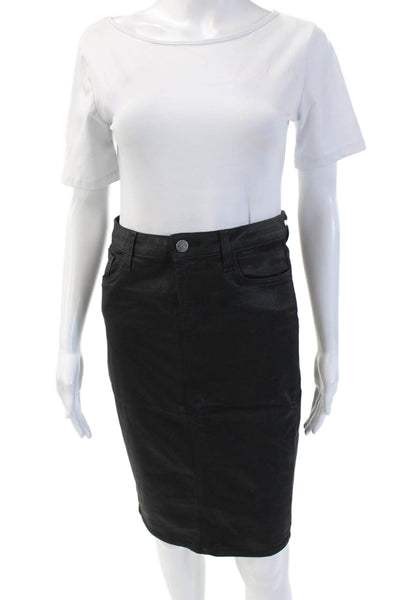 SevenTwo Women Straight Pencil Skirt Black Knee Length Cotton Stretch Size 6