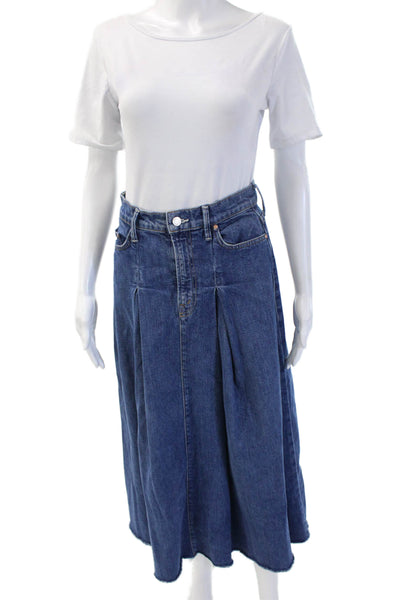 Mother Superior Women Dark Blue Pleated Maxi Skirt 98% Cotton Size 26