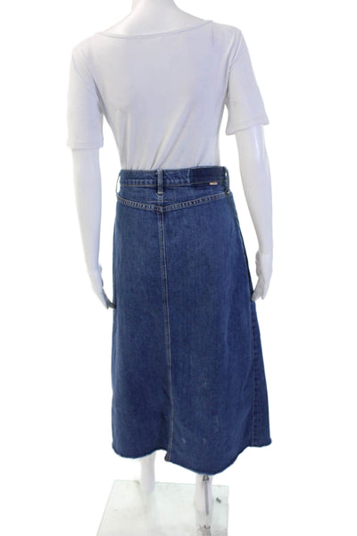 Mother Superior Women Dark Blue Pleated Maxi Skirt 98% Cotton Size 26