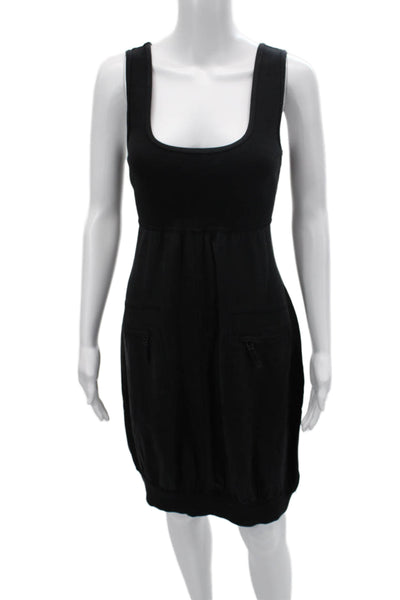 Love Yaya Womens Tank Dress Black Square Neck Linen Zip Sleeveless Size 4