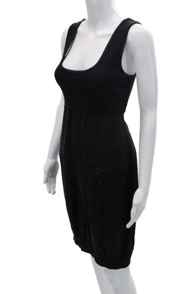 Love Yaya Womens Tank Dress Black Square Neck Linen Zip Sleeveless Size 4