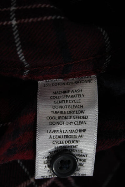 Beach Lunch Lounge Womens Collared Plaid Dark Blue Long Sleeve Button-Up Size M