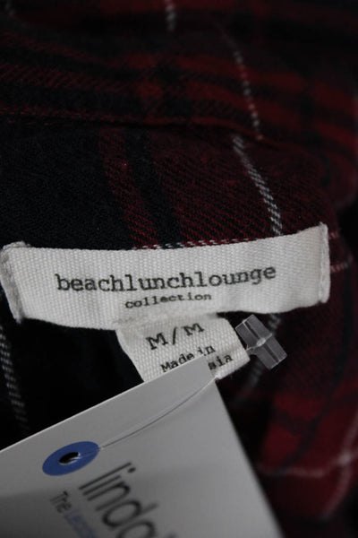 Beach Lunch Lounge Womens Collared Plaid Dark Blue Long Sleeve Button-Up Size M