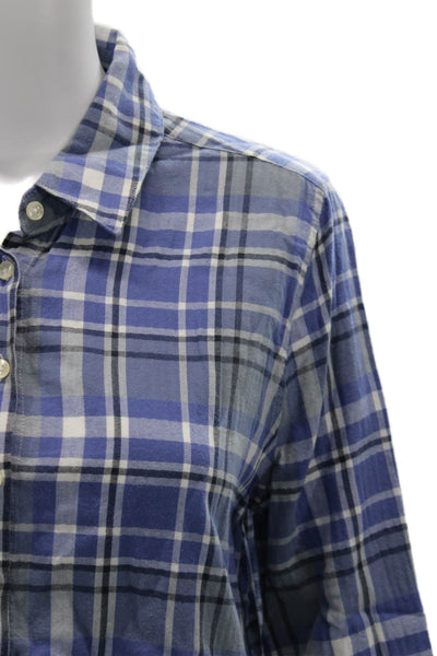 Trovata Women Plaid Collared Button Up Blouse 3/4 Sleeve Blue Size S