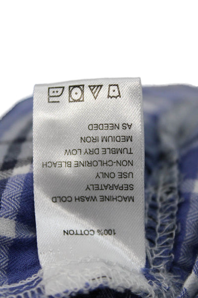 Trovata Women Plaid Collared Button Up Blouse 3/4 Sleeve Blue Size S