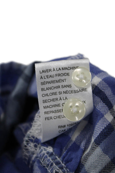 Trovata Women Plaid Collared Button Up Blouse 3/4 Sleeve Blue Size S
