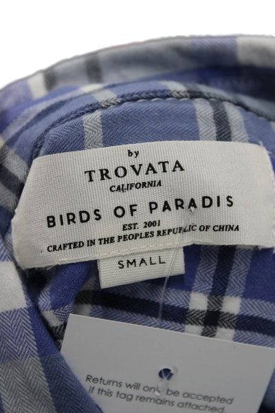 Trovata Women Plaid Collared Button Up Blouse 3/4 Sleeve Blue Size S