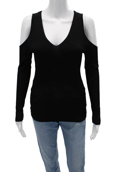 Saks Fifth Avenue Women Black V-Neck Long Sleeve Top Size S