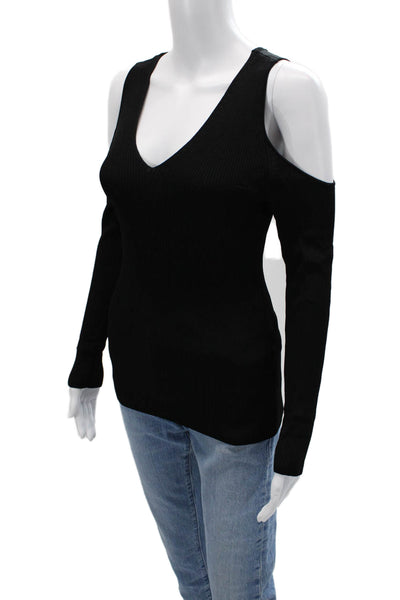 Saks Fifth Avenue Women Black V-Neck Long Sleeve Top Size S