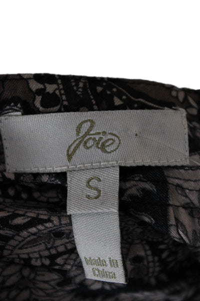 Joie Women Tunic Blouse Beige Silk Paisley V-Neck 3/4 Sleeve Button Size S