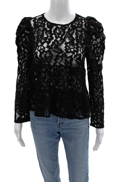 Zara Women Black Gothic Floral Long Sleeve Round Neck Polyester Blouse Size S