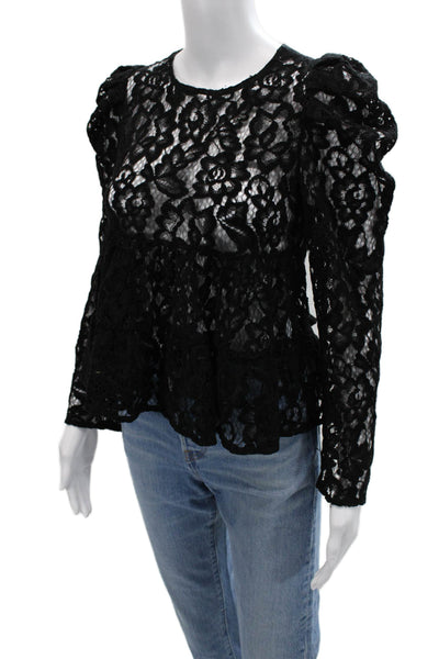 Zara Women Black Gothic Floral Long Sleeve Round Neck Polyester Blouse Size S
