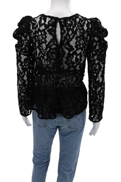 Zara Women Black Gothic Floral Long Sleeve Round Neck Polyester Blouse Size S