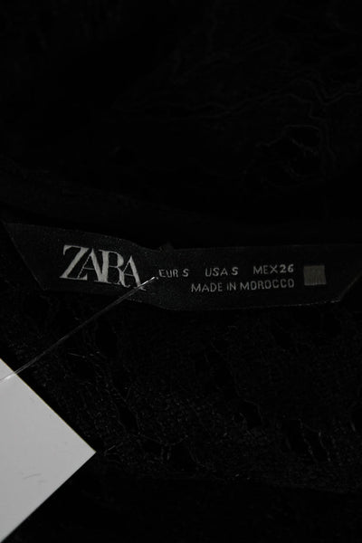 Zara Women Black Gothic Floral Long Sleeve Round Neck Polyester Blouse Size S