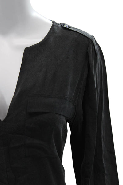 Joie Women Silk V-Neck Tunic Long Sleeve Black Button Size S