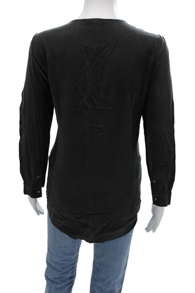 Joie Women Silk V-Neck Tunic Long Sleeve Black Button Size S