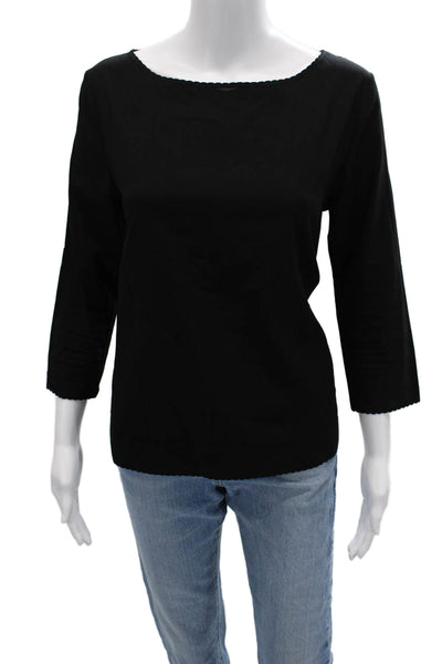 French Connection Women Basic Black Blouse 3/4 Sleeve Round Neck Size M