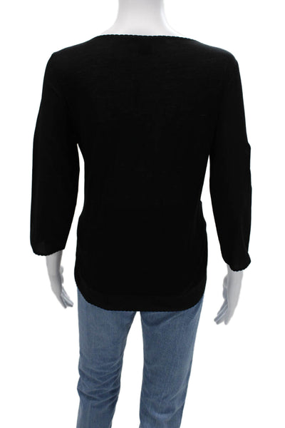 French Connection Women Basic Black Blouse 3/4 Sleeve Round Neck Size M
