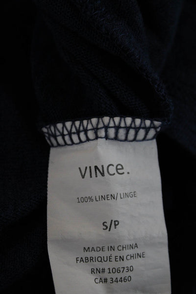 Vince Women Basic Dark Blue Linen Round Neck Short Sleeve T-Shirt Size S