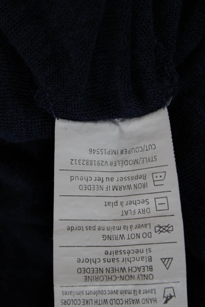 Vince Women Basic Dark Blue Linen Round Neck Short Sleeve T-Shirt Size S
