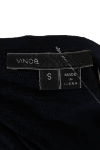 Vince Women Basic Dark Blue Linen Round Neck Short Sleeve T-Shirt Size S