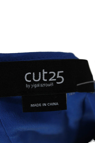 Cut 25 Womens Silk V Neck Short Sleeve Blouse Blue Designer Size 4
