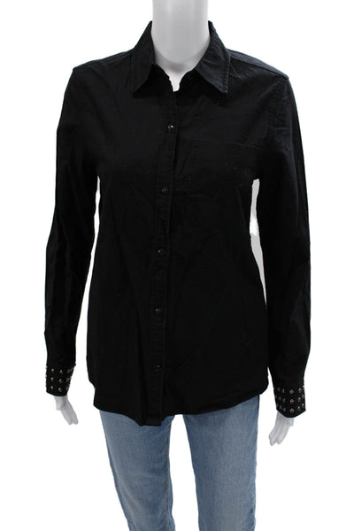 Current/Elliott Women Black Button-Up Collared Long Sleeve Cotton Size 1