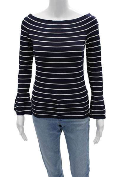Intermix Womens Basic Striped Dark Blue Long Sleeve Blouse Nautical Size S