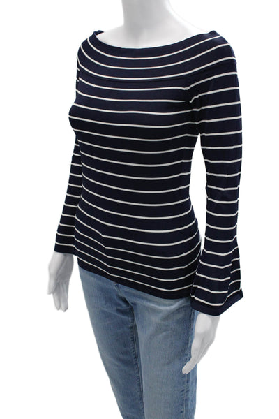 Intermix Womens Basic Striped Dark Blue Long Sleeve Blouse Nautical Size S