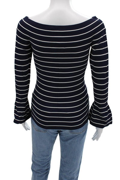 Intermix Womens Basic Striped Dark Blue Long Sleeve Blouse Nautical Size S