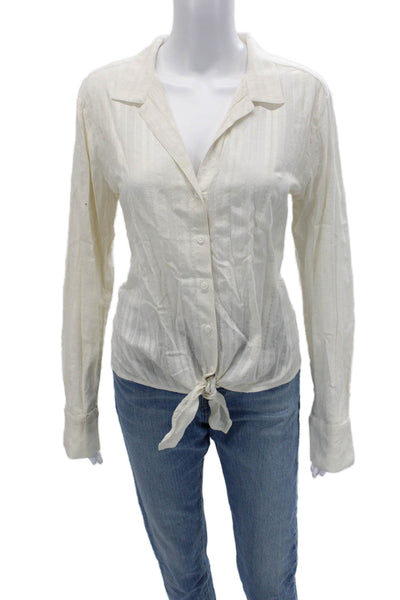 Bella Dahl Womens Striped Cotton Collared Button Up Blouse Long Sleeve Size M