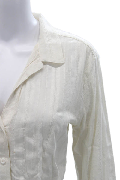 Bella Dahl Womens Striped Cotton Collared Button Up Blouse Long Sleeve Size M