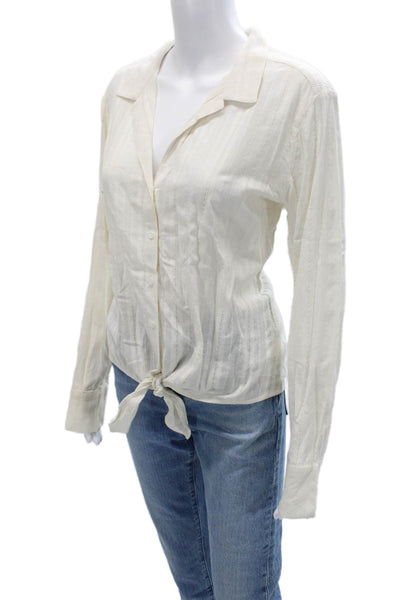Bella Dahl Womens Striped Cotton Collared Button Up Blouse Long Sleeve Size M
