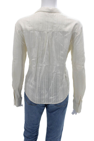 Bella Dahl Womens Striped Cotton Collared Button Up Blouse Long Sleeve Size M