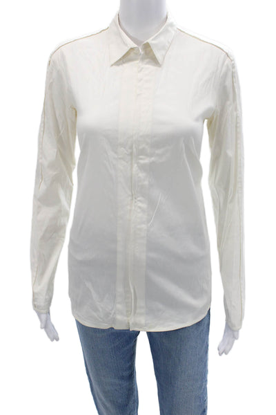 Theory Womens Collared Button Up Blouse White Long Sleeve Petite Size S