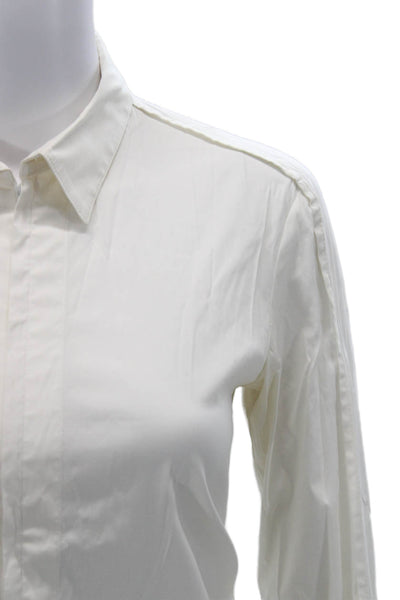 Theory Womens Collared Button Up Blouse White Long Sleeve Petite Size S