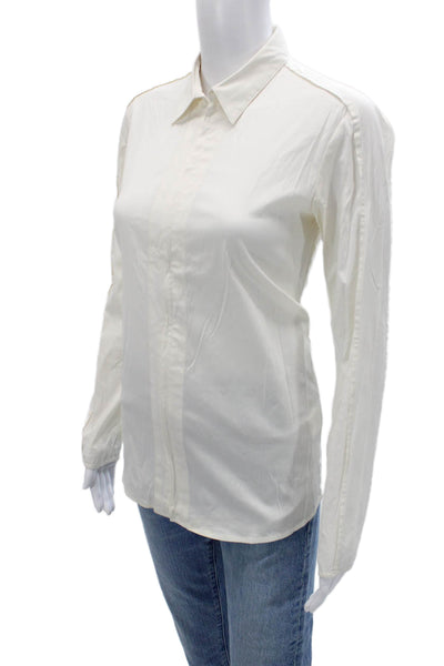 Theory Womens Collared Button Up Blouse White Long Sleeve Petite Size S