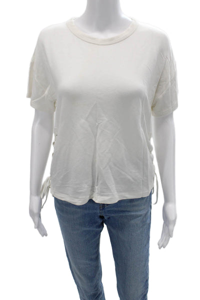 Rag & Bone Jean Womens Basic T-Shirt White Rayon Crew Neck Drawstring Size S
