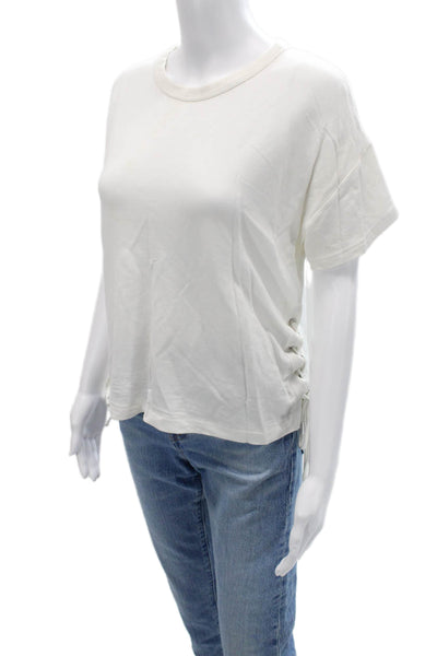 Rag & Bone Jean Womens Basic T-Shirt White Rayon Crew Neck Drawstring Size S