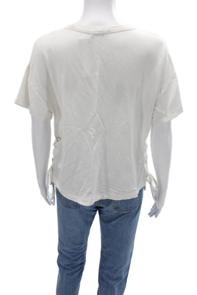 Rag & Bone Jean Womens Basic T-Shirt White Rayon Crew Neck Drawstring Size S