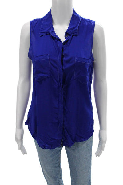 Splendid Womens Basic Sleeveless Collared Button-Up Rayon Blouse Blue Size M