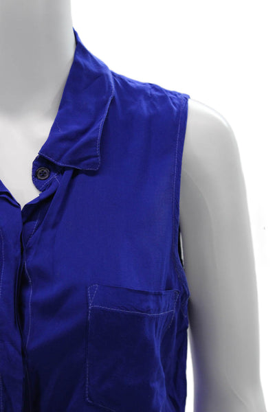 Splendid Womens Basic Sleeveless Collared Button-Up Rayon Blouse Blue Size M