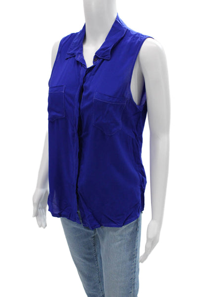 Splendid Womens Basic Sleeveless Collared Button-Up Rayon Blouse Blue Size M