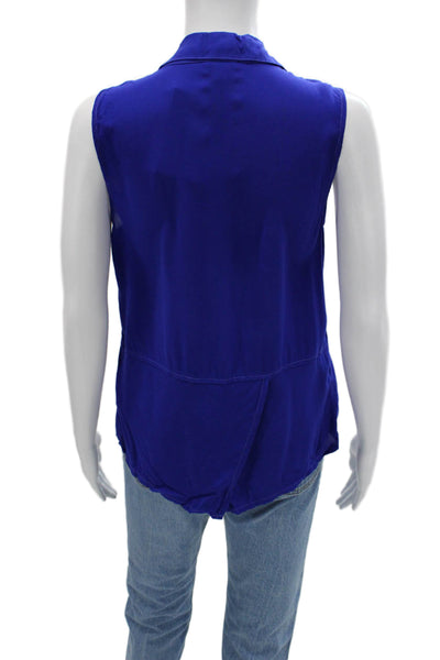 Splendid Womens Basic Sleeveless Collared Button-Up Rayon Blouse Blue Size M