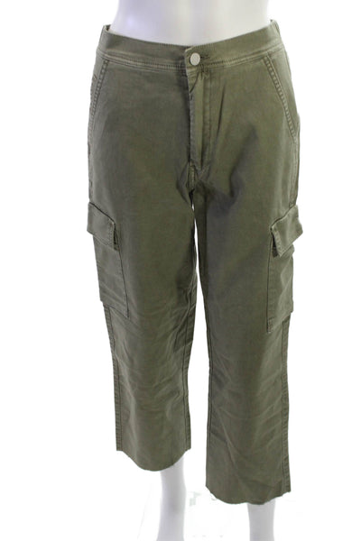 Habitual Unisex Cropped Cargo Pants Green Button 98% Cotton Size 27