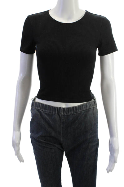 Reformation Womens Cropped Black T-Shirt Short Sleeve Crew Neck Size S