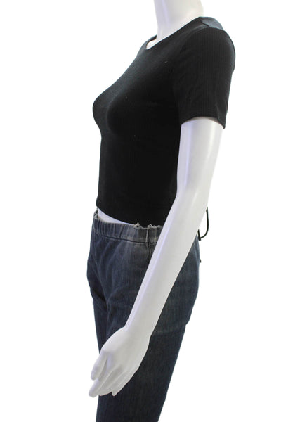 Reformation Womens Cropped Black T-Shirt Short Sleeve Crew Neck Size S